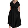 Women's Short Sleeve Dress Casual Plus Size V Neck Dress Flowy Beach Sundress With Pockets