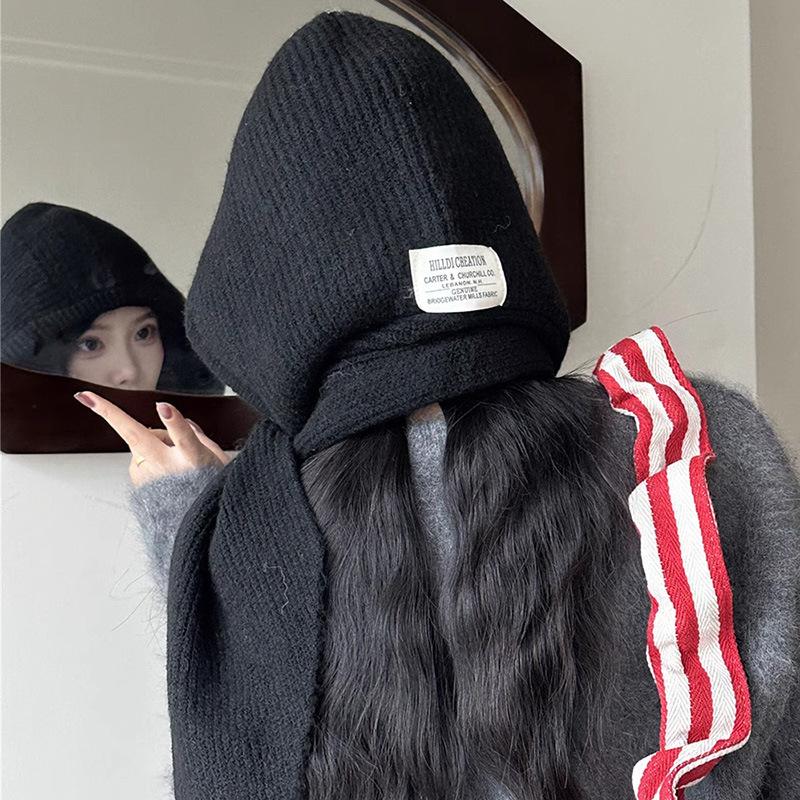 

Осень и Зима Новая Однотонная Вязаная Шапка Женская Шаль Все в Одном Двойного Использования Верхняя Одежда Утолщенная Теплая Защита Шеи Шарф M（56-58cm）