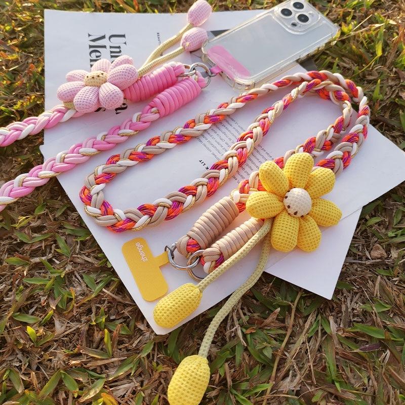Mobile Phone Lanyard, Crossbody Can Be Carried, Female, Long, Ins Style, Flower Hand Woven Rope, Sturdy and Durable, Outdoor Anti Loss Rope