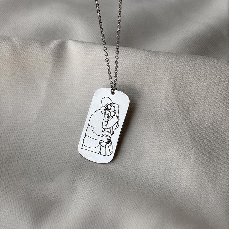 Laser engraved necklace alloy jewelry female couple pendant anime cartoon light luxury sweater chain