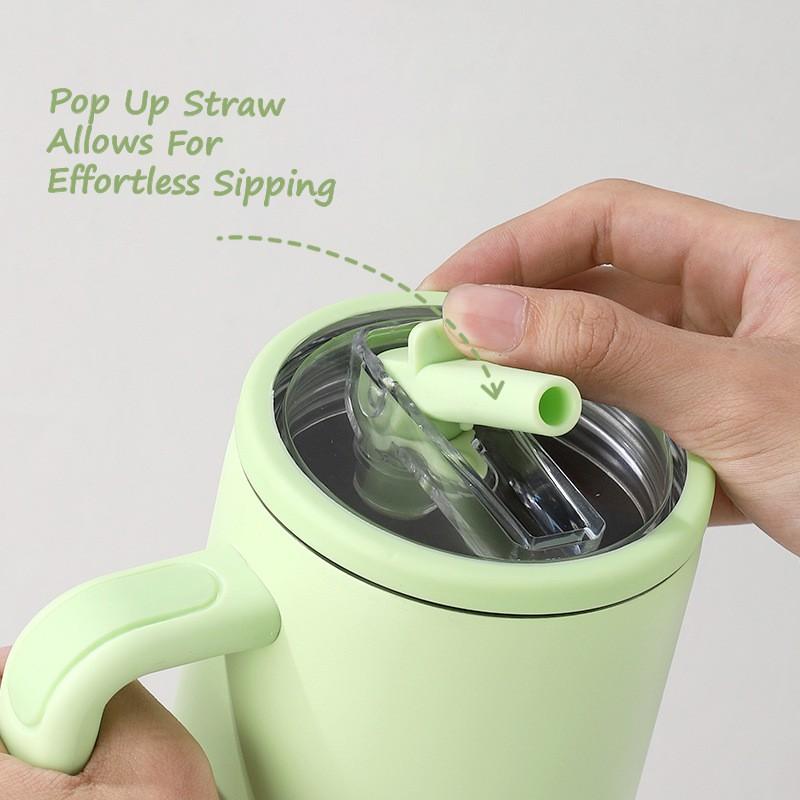 1200ml Double Wall Vacuum Insulated Travel Tumbler With Leakproof Foldable Straw Lid Car Office Outdoor