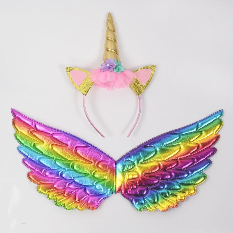 Regenboog Eenhoorn Engelenvleugels Haarband Voor Meisjes Eenhoorn Thema Verjaardagsfeest Decoratie Benodigdheden Kinder Cadeau Fee Cosplay Requisieten