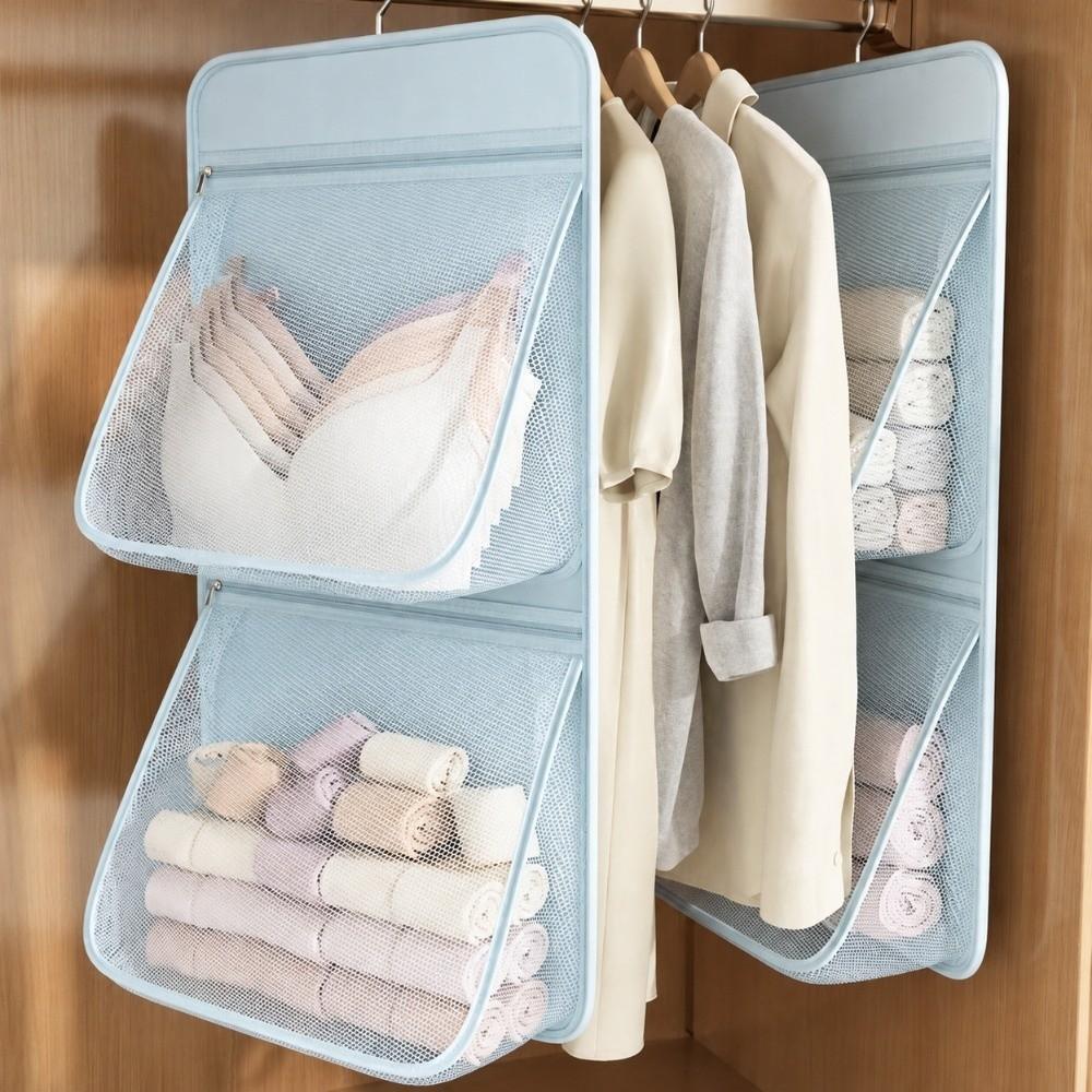 1/2/3 Tier Hanging Closet Organizer Large Capacity Breathable Underwear Net Pocket With Hook Collapsible Mesh Storage Bag
