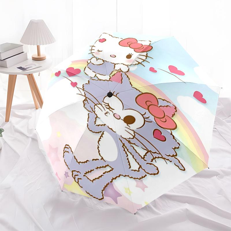 

1pc Hello Kitty & Catty Chan Automatic Folding Umbrella - Portable 3-Fold Design with Iron Frame - Outdoor - Ideal Gift for Fans, Travelers, Daily Use