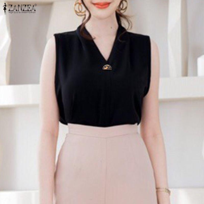 ZANZEA Women Casual V-Neck Solid Color Sleeveless Vest Tops