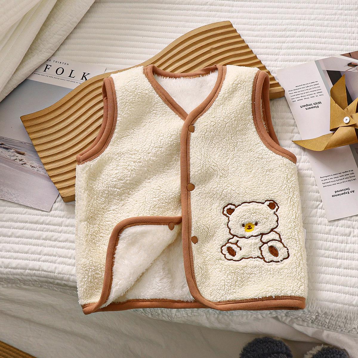 

Stylish Children s Fleece-Lined Shawl Vest with Lambswool Embroidery and Snap Buttons - Korean Style Autumn/Winter Outerwear 90 cm