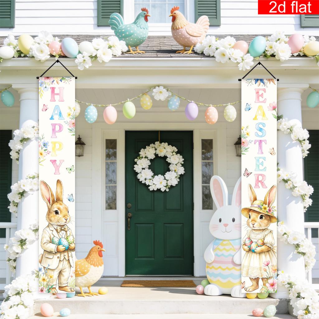Easter Porch Sign Bunny Egg Flower 1 Pair Indoor Outdoor Decor