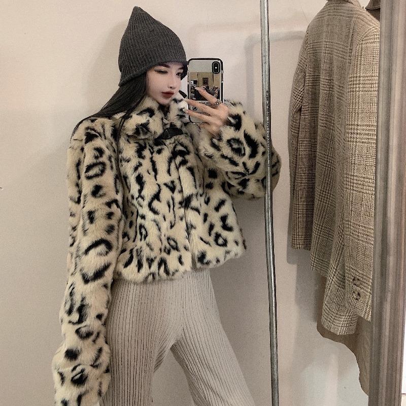 Leopard Print Padded Short Coat Women's Autumn and Winter Thickened New Loose Daughter Gold Wind Fur Small Top