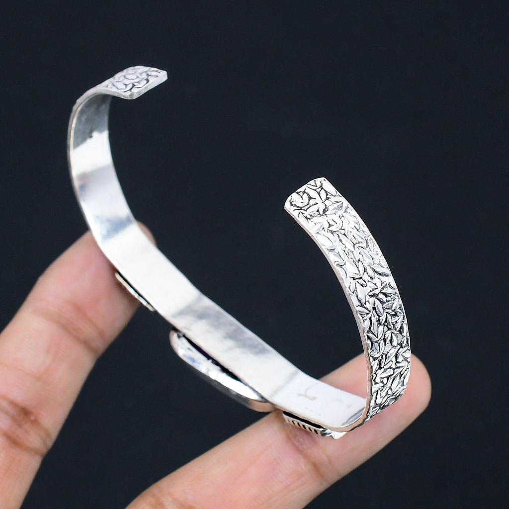 Natural American Dichroic Glass Gemstone 925 Silver Bangle Adjustable For Women