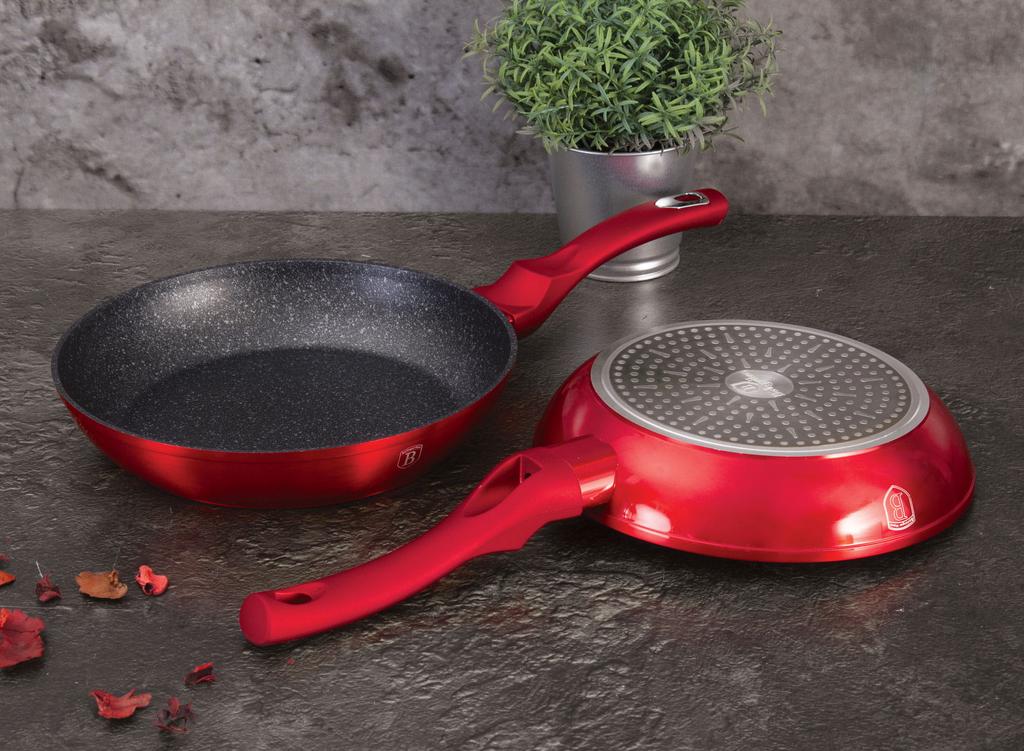 Zestaw 3 Patelni Z Powłoką Granitowąch 20/24/28cm BERLINGER HAUS Metallic Line Burgundy BH-1289-N