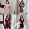 Dressy Knit Fabric Vneck Short Sleeve Bodycon Summer Dress For Women
