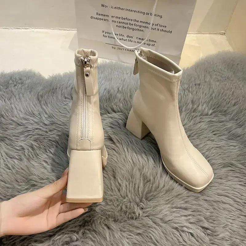 Fashion Ankle Boots for Women Chic and Elegant Woman Short Shoes Waterproof Black Booties High Quality Spring 2024 Autumn Trend Footwear