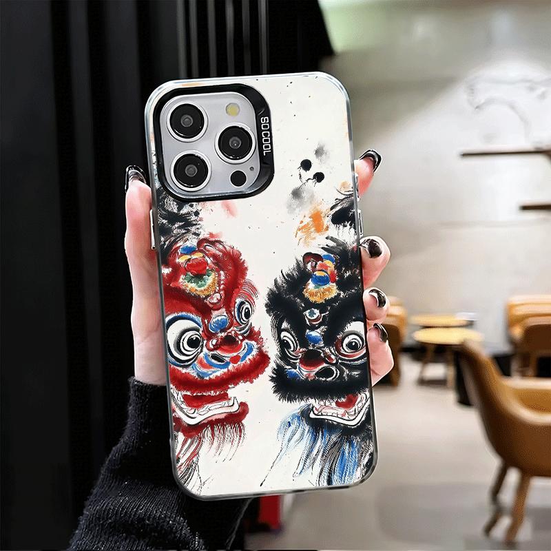 Lion Dance Ink Wash Soft Phone Case for iPhone 15 16 17 Pro Max 17Air 16E 14 Plus 13 12 Mini Shockproof Cover Back Shell