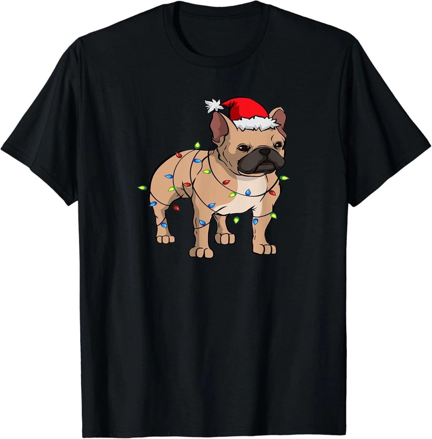 

Frenchie Santa Hat & Christmas Lights Cute French Bulldog Gift Unisex T-Shirt 4XL