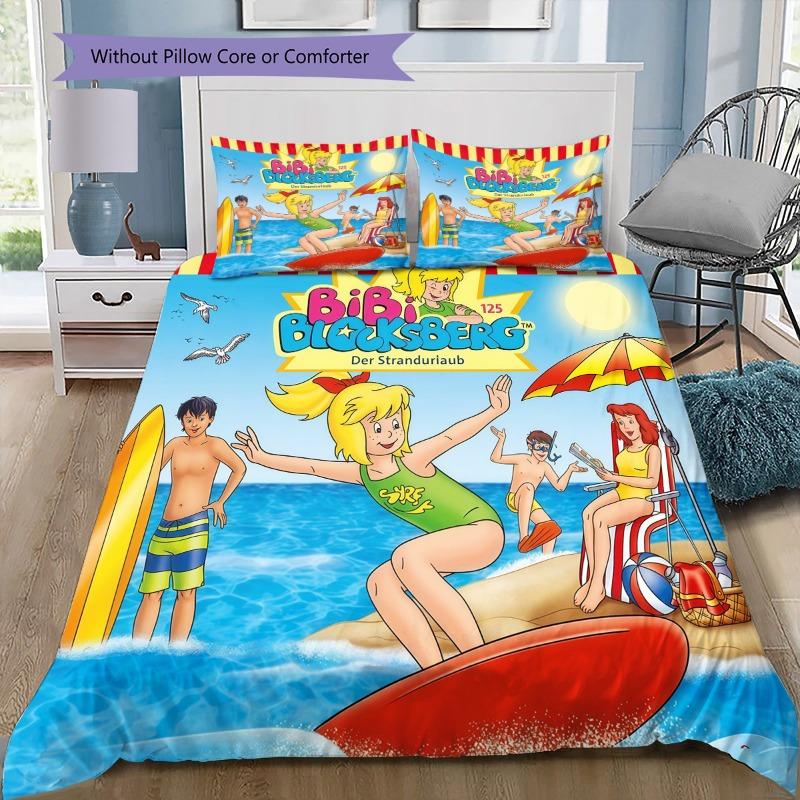 Bibi Blocksberg Cartoon Duvet Cover Set, Cute Witch Bibi & Papa Print Kids Bedding With 2 Pillowcases, No Comforter, Bedroom Decor Gift