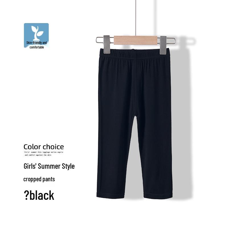 

Літні тонкі еластичні модальні капрі-легінси для дівчаток - Чорні 140 cm