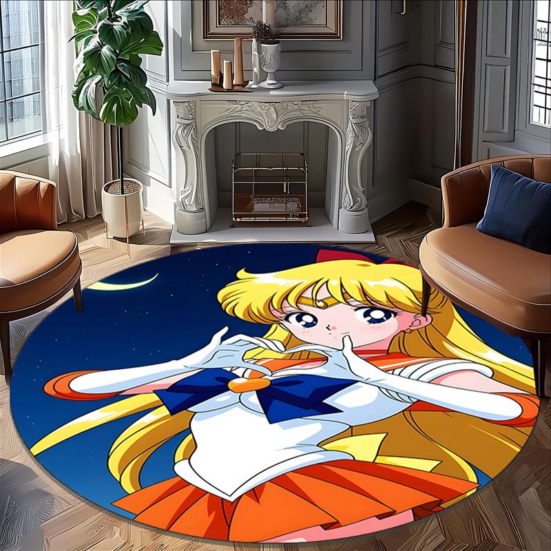 1pc Sailor Moon Carpet, Round Rug, Comfortable, Suitable for Entryways, Living Rooms, Office, And Bedrooms, Christmas Decoration