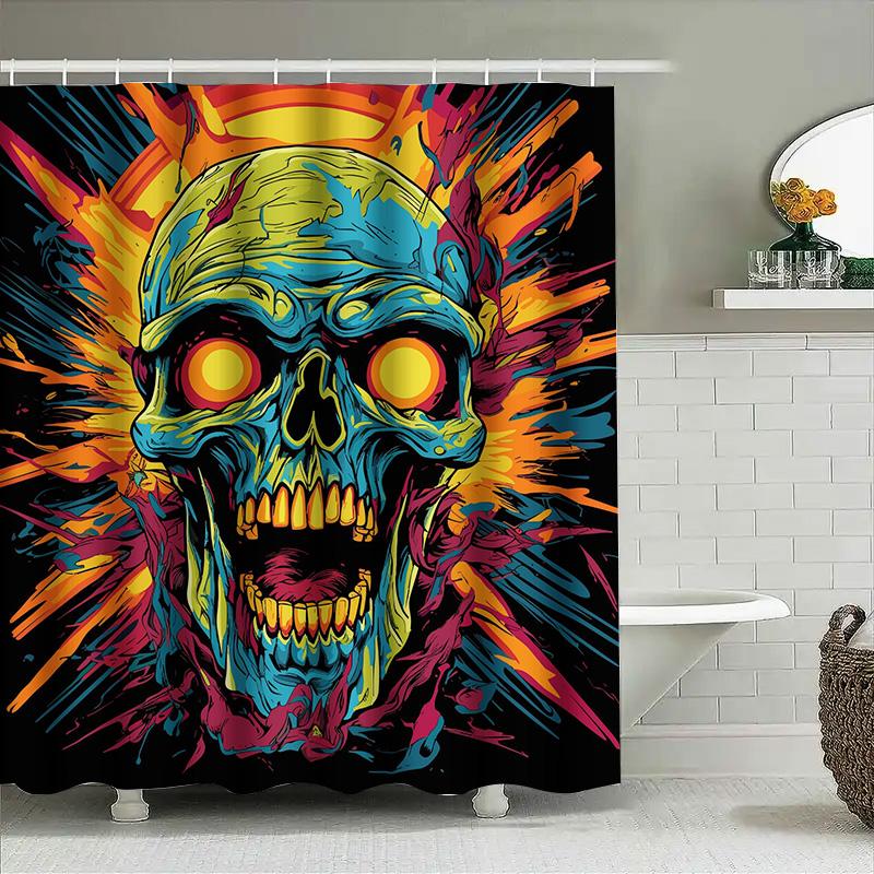 

Tuniu Psychedelic Skull Shower Curtain Bright Horror Art Graphic Room Decor Splash Backdrop W60H190(CM)-1 Pcs