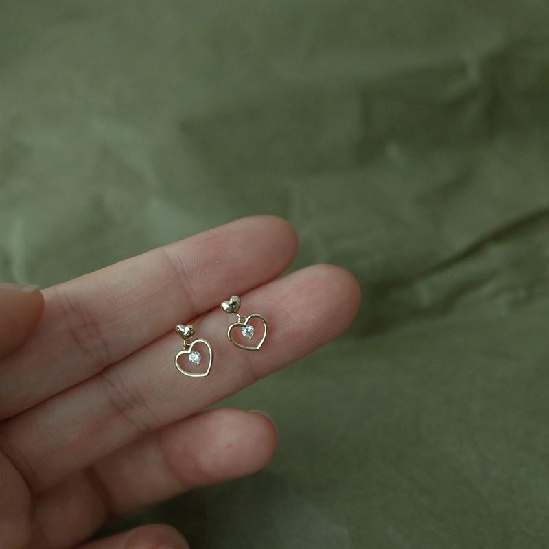 

S925 Sterling Silver 14K Gold Plated Mini Heart Ear Studs Micro-Paved Zircon Stones Trendy Versatile Fresh Style Earrings Silver