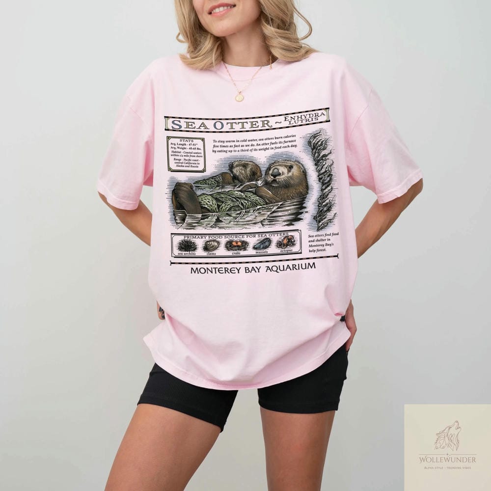 Vintage Sea Otters Monterey Bay Aquarium Shirt Funny Trendy Sarcasm Quote Shirt Gift For Book Lover Y2K Unisex Shirt Streetwear