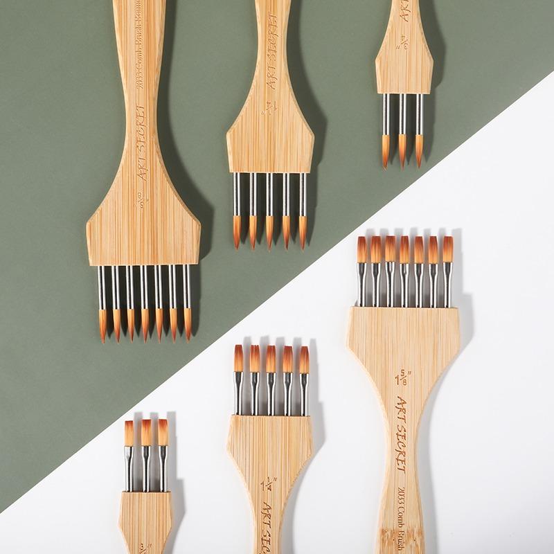 3pcs Multi-toothed Nylon Wool Flat/pointed-head Painting Brush Art Set Supplies Watercolor/ Acrylic Painting Creation Brushes