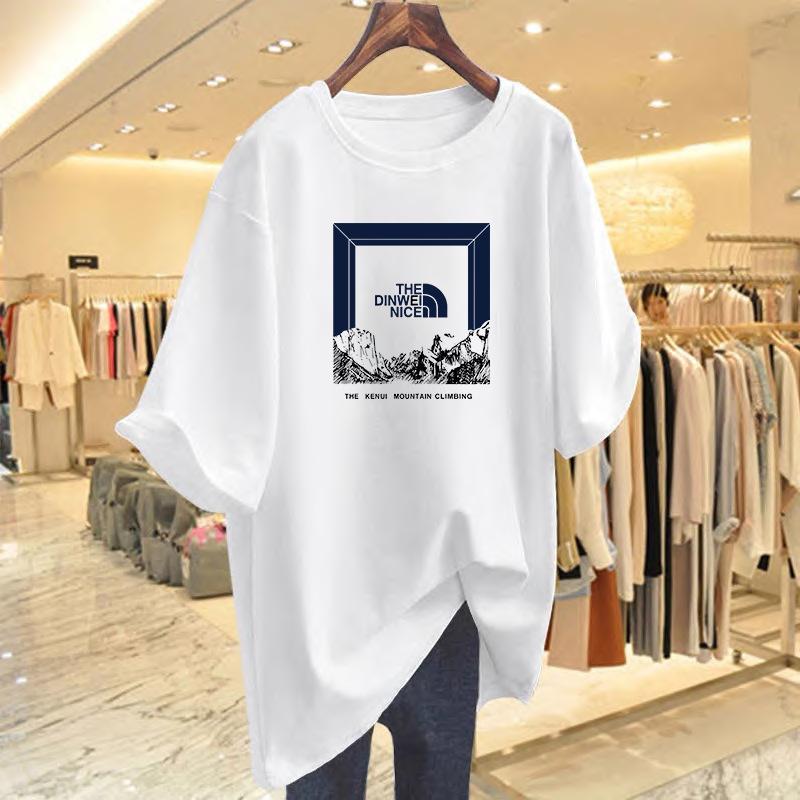 

Pure cotton large size casual letter printing T-shirt women s summer new loose large version S