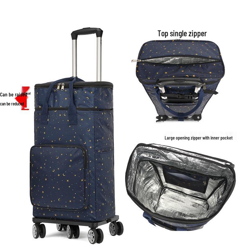Portable Small Trolley Cart with Universal Wheels and Insulated Shopping Bag