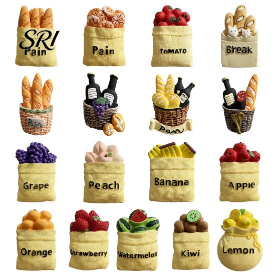3D Simulated Food Magnet Refrigerator Resin Fruit Bread Fridge Ornament Home Kitchen Office Whiteboard Locker Magnetic Decoration