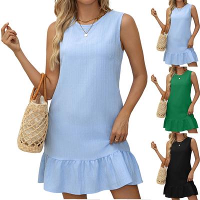 Women's Casual Short Summer Dress Sleeveless Round Neck Cute Ruffle Dress