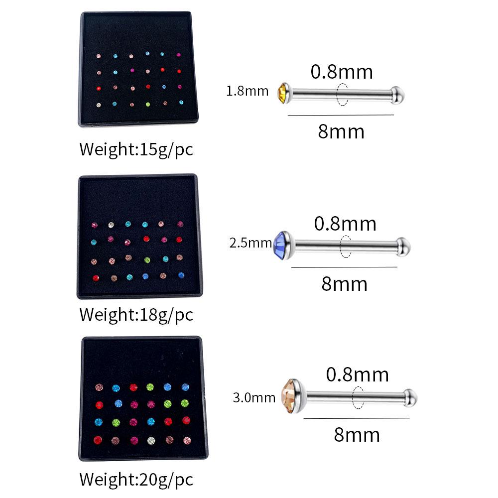 Stainless Steel Rhinestone Nose Studs - Titanium Steel, 24-Pack