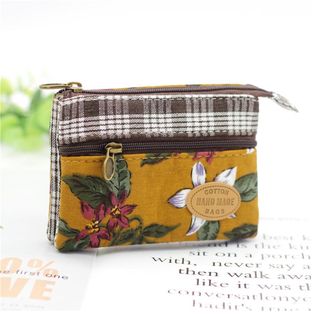 Fashion Flower Multi-layer Cotton Fabric Coin Purse Women Card Wallet Small Change Bag Retro Canvas Female Hand Purses Pouch New