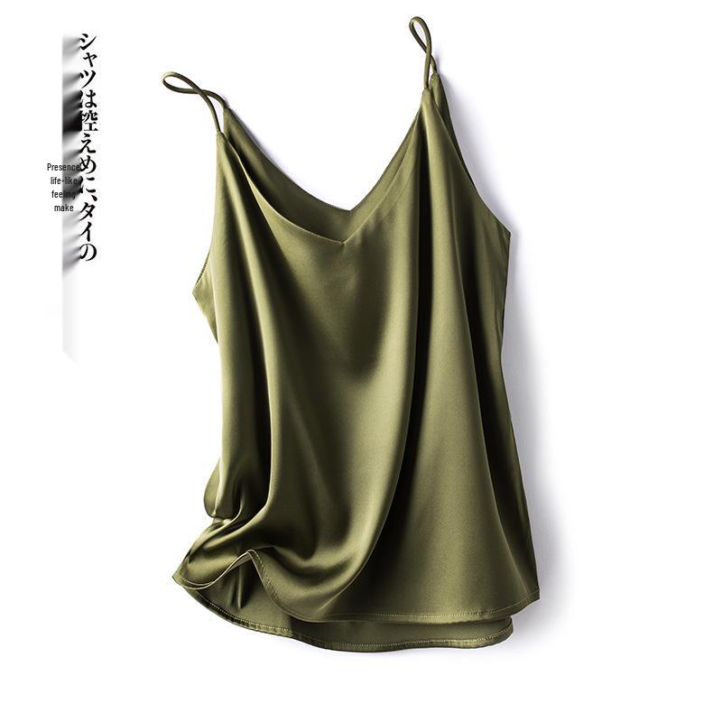 Damen Einseitiges V-Ausschnitt Seidensatin Camisole - Innen- und Außenbekleidung
