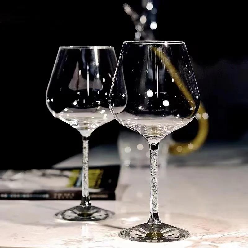 2Pcs Light Luxury High-end Burgundy Red Wine Glass Household Crystal Glass Wine Glass High-end