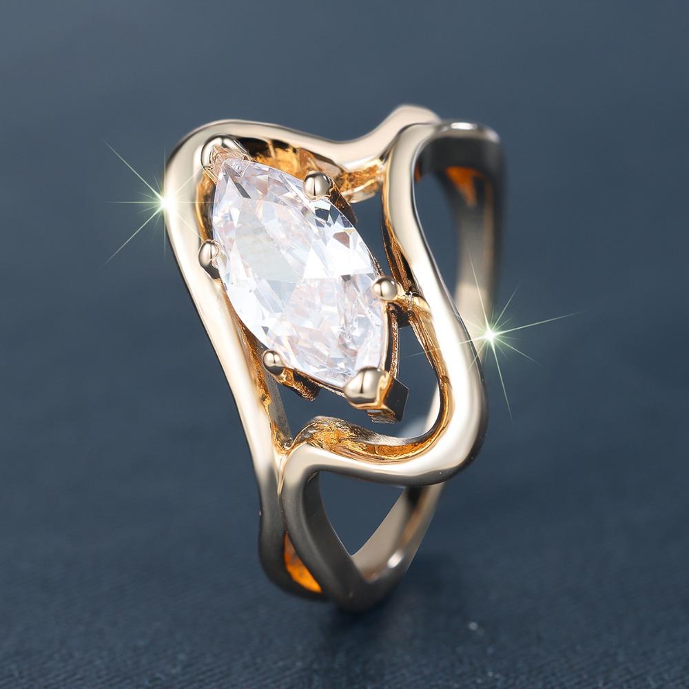 Fashion Gold Color Marquise Cut White Zircon Rings for Women Wedding Bands Fine Jewelry Gifts