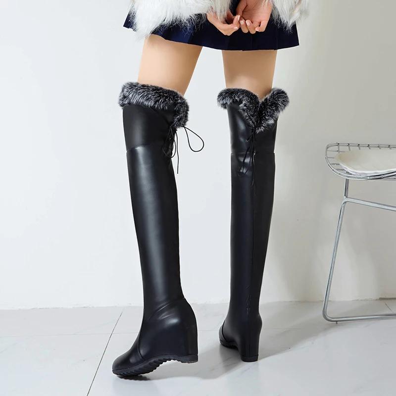 Autumn Winter Women Over The Knee Boots Fur Women Boots Platform Lnternal Increase High Heels Ladies Thigh High Boots 33-44