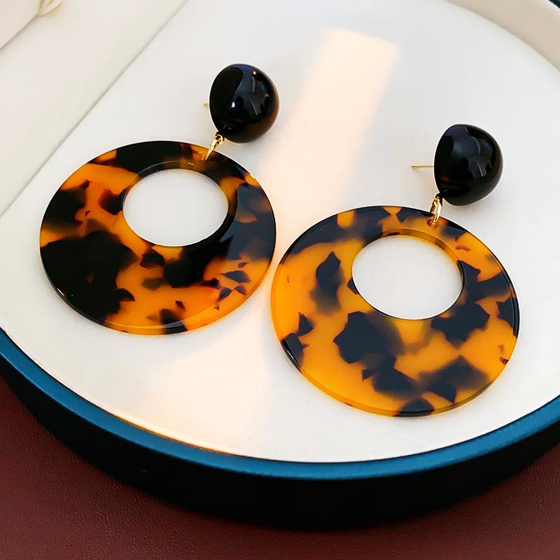 Retro Hong Kong Style Silver Needle Leopard Print Circle Earrings Light Luxury High-end Temperament Earrings Niche Earrings Women
