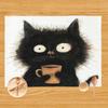 Black Cat Pattern Placemat Linen Fabric Table Mats Family Dinner Tableware Kitchen Table Mat 30X40cm
