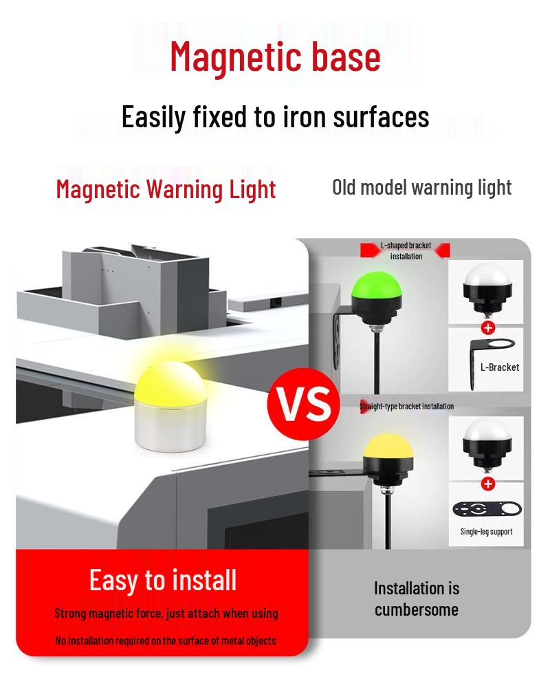 Waterproof LED Magnetic Hemisphere Signal Light: 3-Color, 12V/24V Indicator for Machines