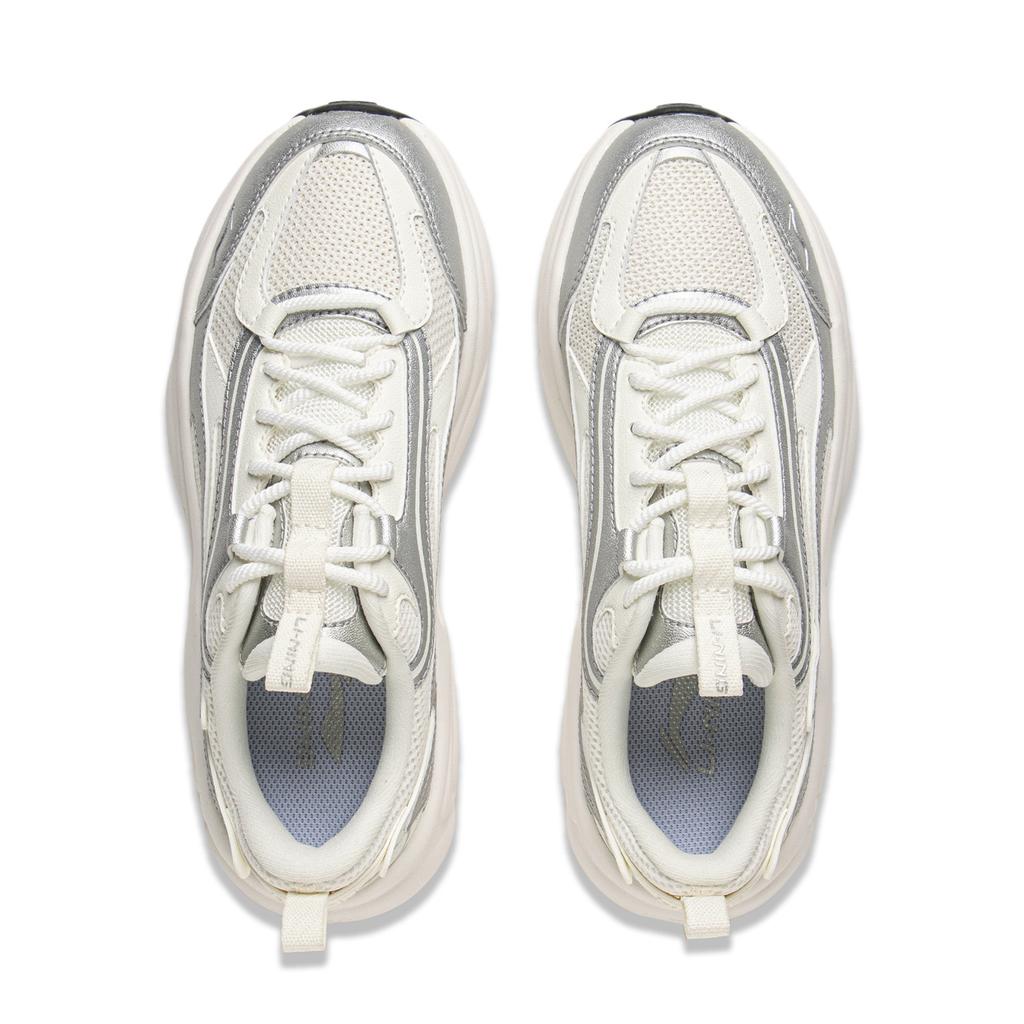 Li Ning Milk Coconut Cushioning Slip Resistant Abrasion Resistant Support Low top Casual Shoes Women's White Silver AGCV130-5