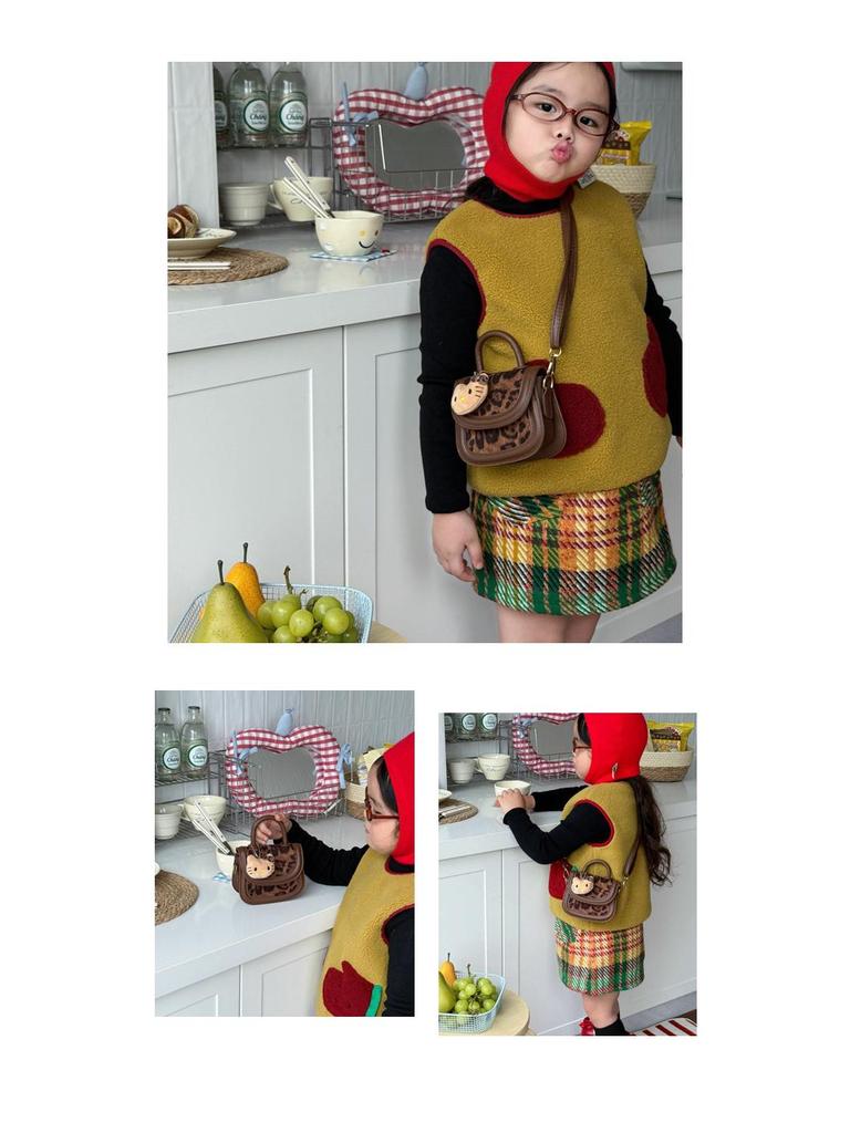 Korean Style Leopard Print Girls' Shoulder Bag - Cute Cat Design Fashionable Crossbody Handbag