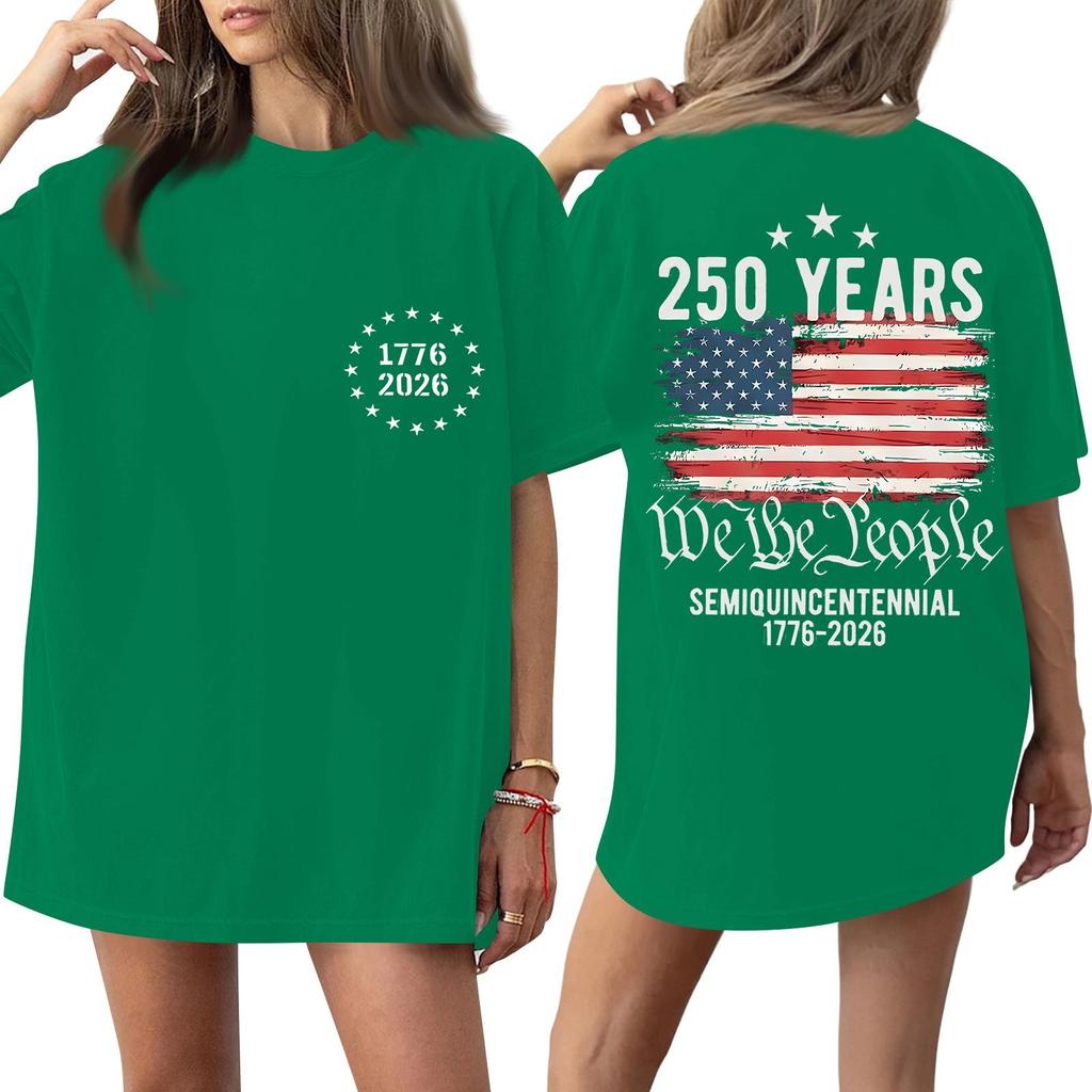 Women's Fashionable Casual Short-Sleeve Round Neck Printed T-Shirt For The 250th Anniversary Of The Founding Of The United States