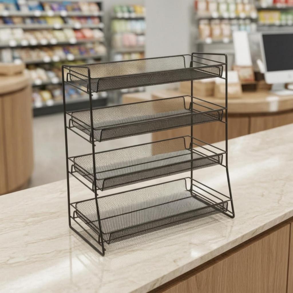 Countertop Storage Counter spaceSaving 4-Tier Display Rack Metal for Pantry