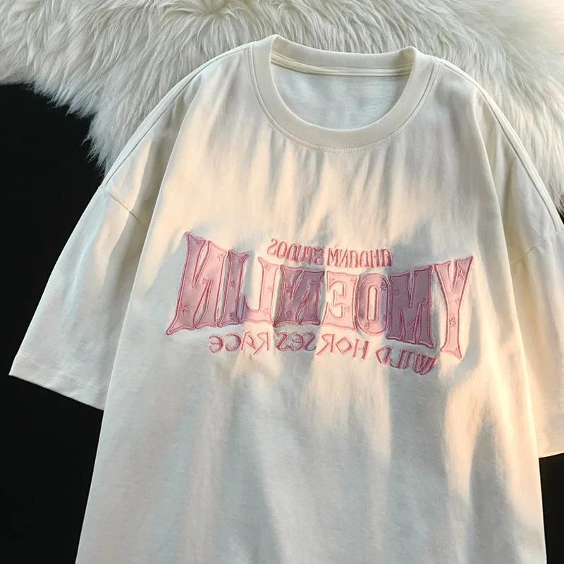 Vintage American Style Street Printing Short Sleeve T-Shirt for Women Trendy Brand Half Sleeve Idle Style Top Graphic T Shirts