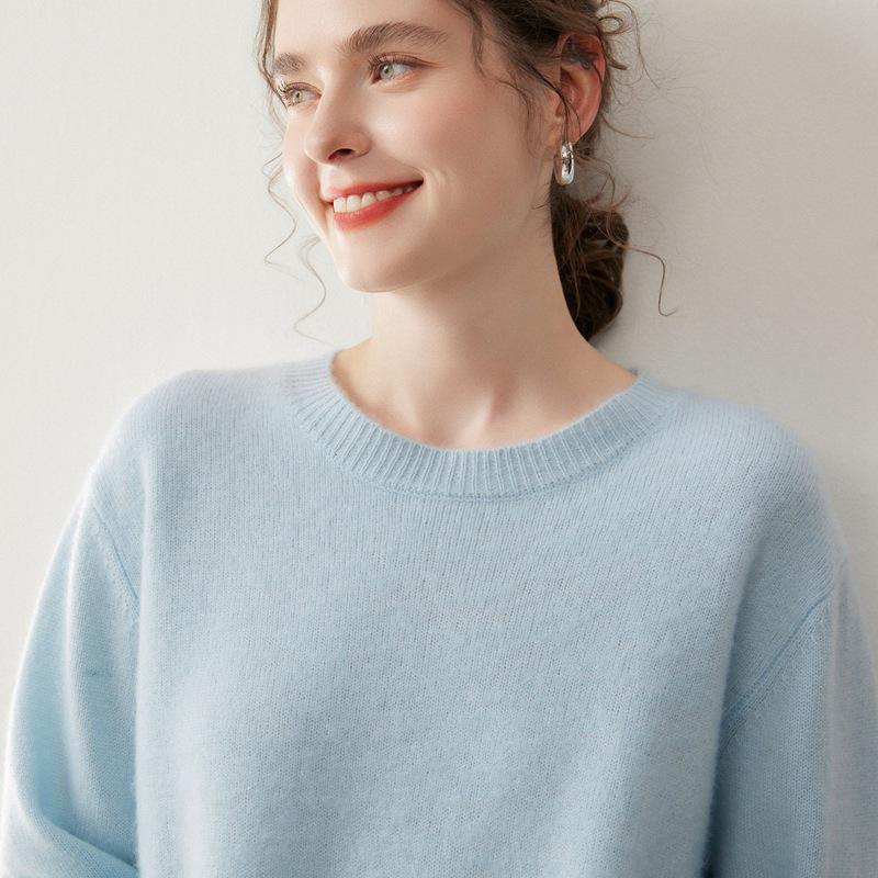 Women's Cashmere Drop Shoulder Sweater - 2025 Autumn/Winter Collection, Thickened Loose Fit, Low Round Neck Pullover.