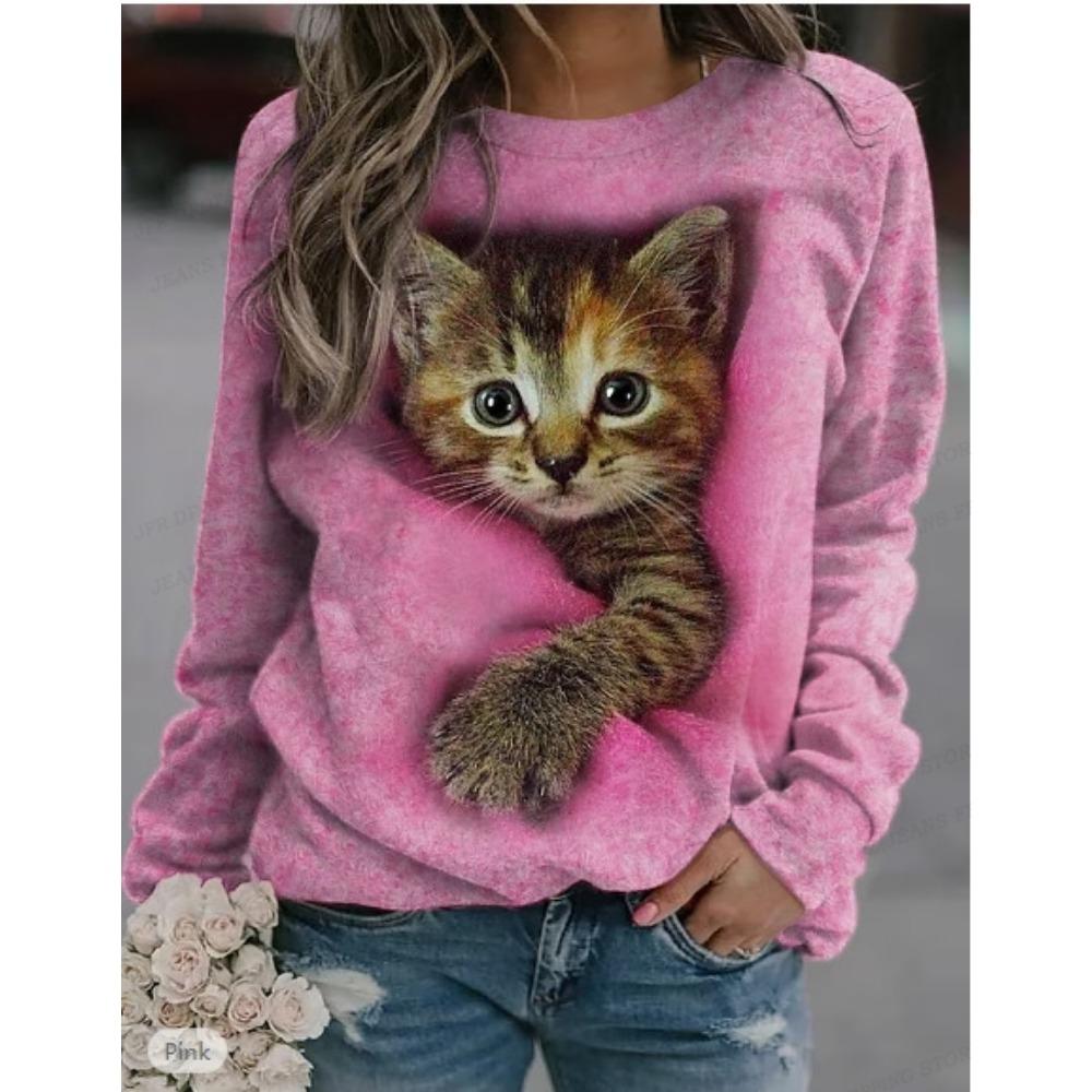 Lovely Cat Hoodie 3D Animal Print Crewneck Long Sleeve Sweats Harajuku Hoodies High Quality Coat Girl Tracksuit Women Sweats Cat