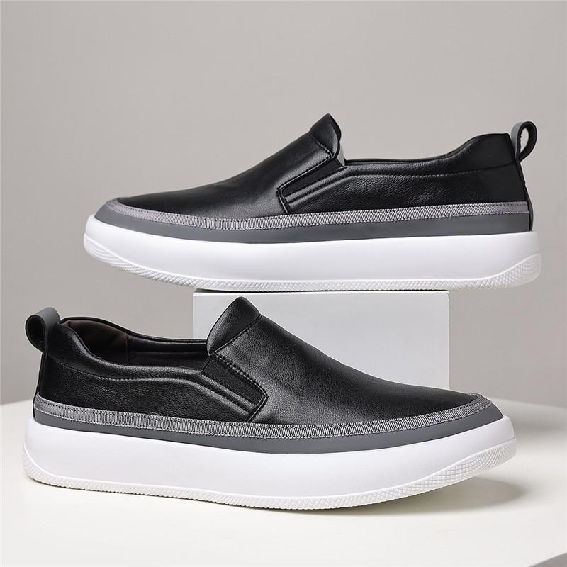 Fashion New Fasihon Men's Charm White Black Platform Leather Leisure Shoes Male Comfortable Loafers Zapatos Hombre