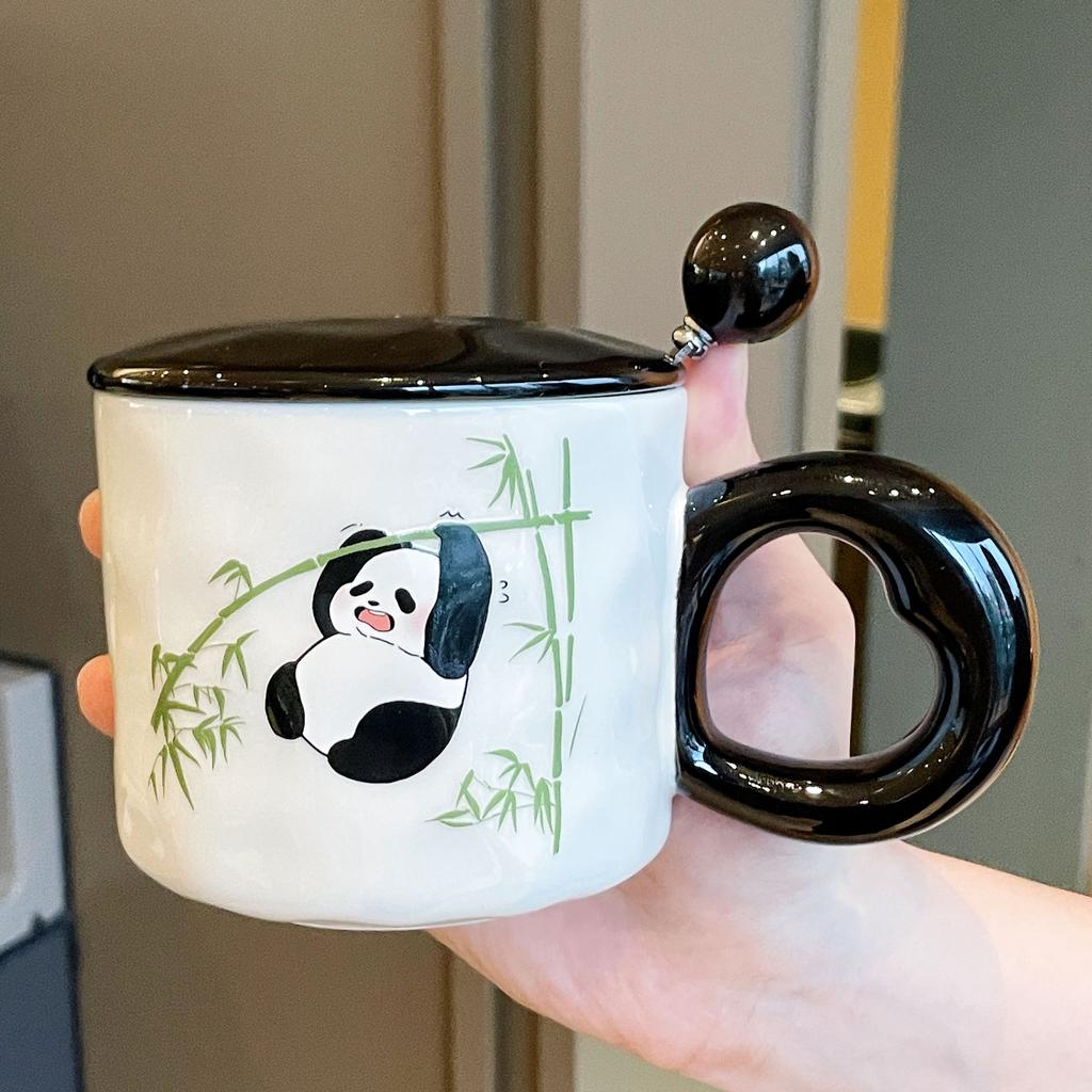 Becher mit Deckel Löffel Neuer Stil Damen Panda Tasse Souvenir Keramik Wasserbecher Kaffeetasse