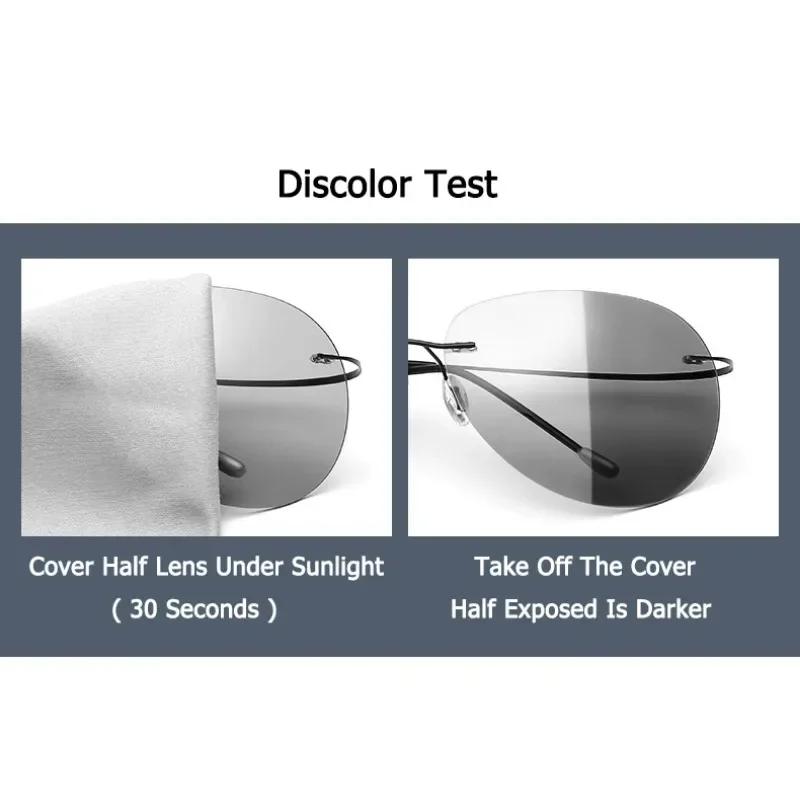 Men Ultralight Titanium Polarized Photochromic Lens Sunglasses Rimless Aviation Style Design Night Vision Glasses