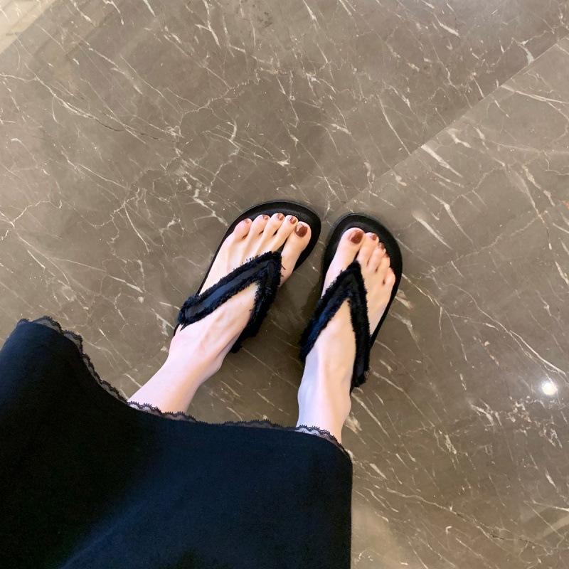 Shoes fashion silk rough edge flat bottom toe leather soft sole sandals women's wear