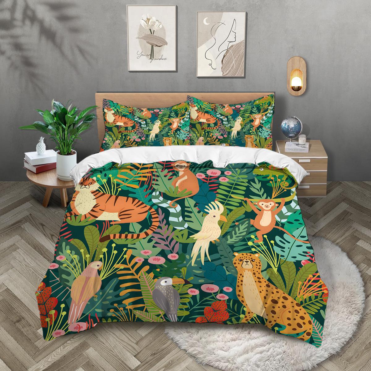 

Tropical Wildlife 3D Digital Printing Home Textiles Quilt Cover Pillowcase Bedding Quilt Cover Three-Piece Set 135x200cm